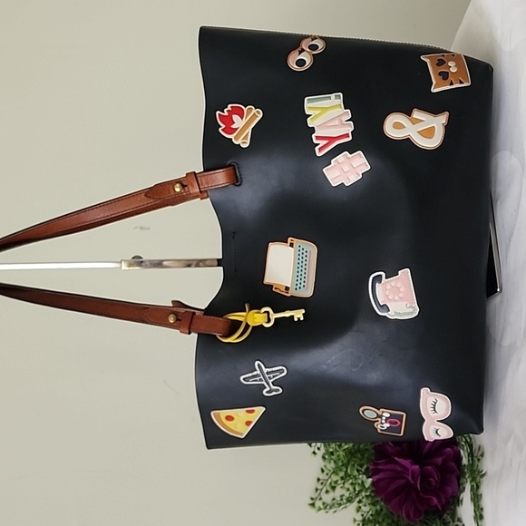 Fossil Rachel Black Multi Leather Magnetic Tote & Shopper Shoulder Bag Purse - Picture 10 of 13